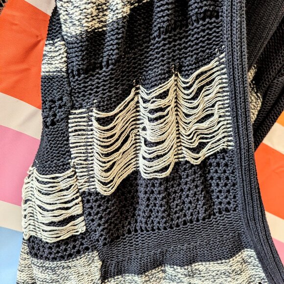 Allsaints Siouxsie Cardigan Black Tan Distressed Knit Grunge Long Duster Fray 4 - Picture 11 of 16